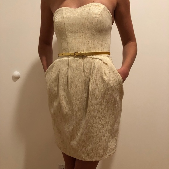 H&M Classy Gold Cocktail Strapless Dress with Belt - Picture 4 of 9